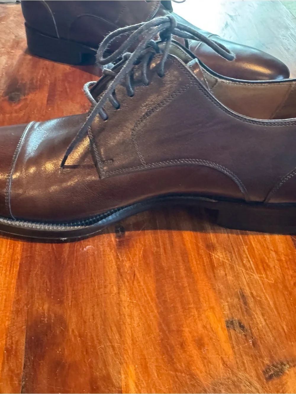 Magnanni Brown Leather Cap-Toe Derby Shoes, Men’s 10.5